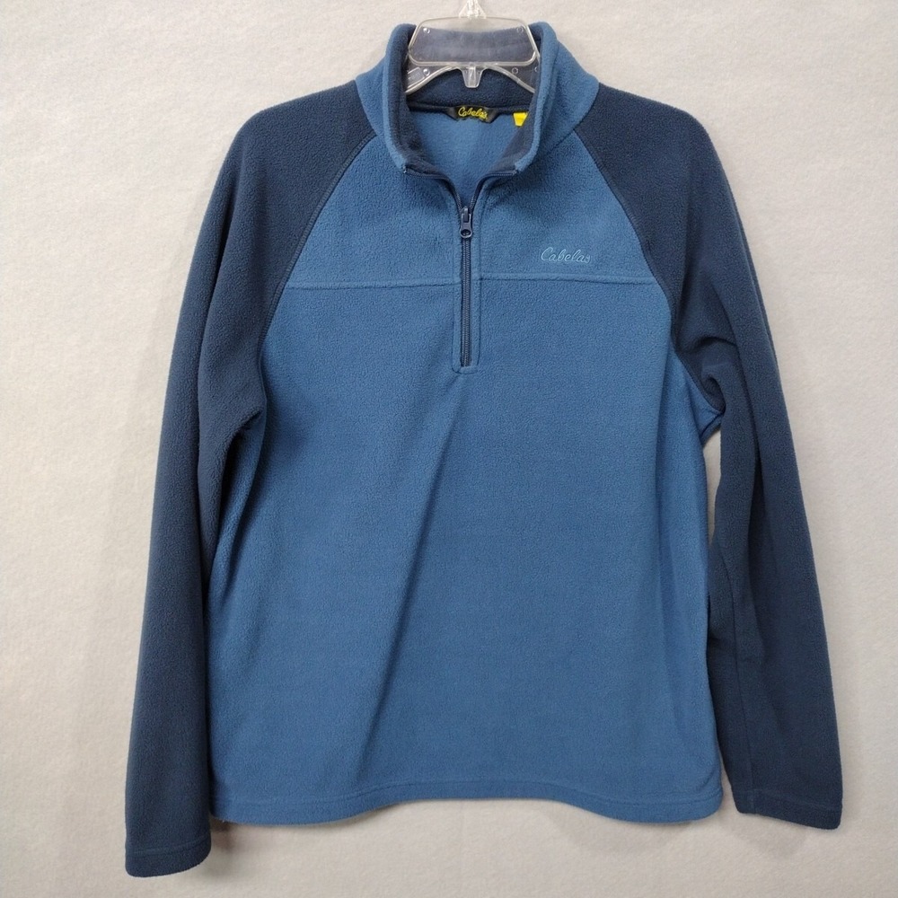 Cabela's Mens M Fleece Pullover Two Tone Blue 1/4 Zip Raglan CABF20-6604